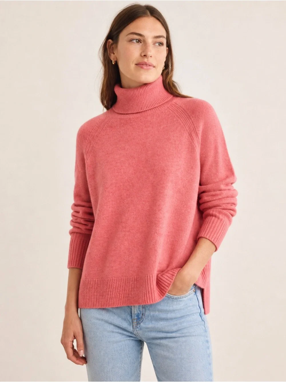 J.Crew Supersoft Turtleneck Sweater Pink Side Slits Large